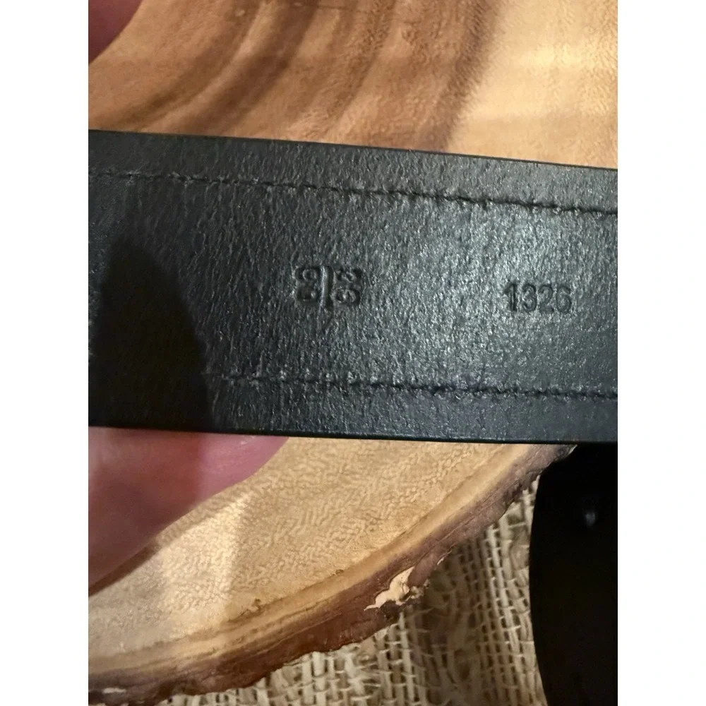 Vintage Polo Ralph Lauren Smooth leather Gold Logo Plate belt black Brass Sz-36